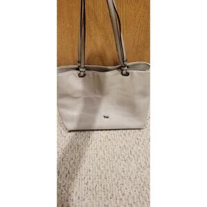 Matthew + Jullian Cream Faux Leather Tote Bag Black Trim Striped Lining